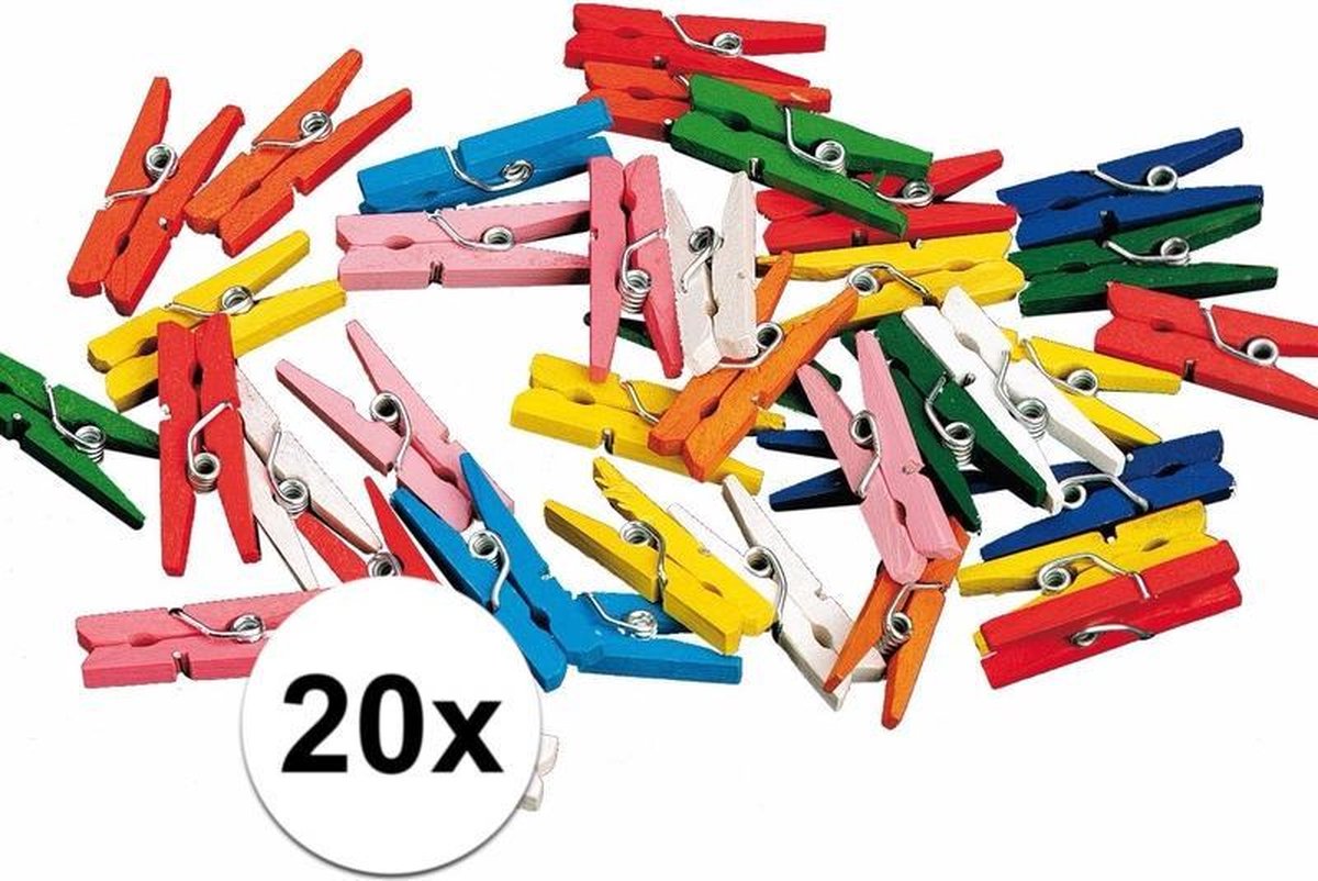 20x stuks miniknijpertjes gekleurd 2 cm - kleine/ mini wasknijpers