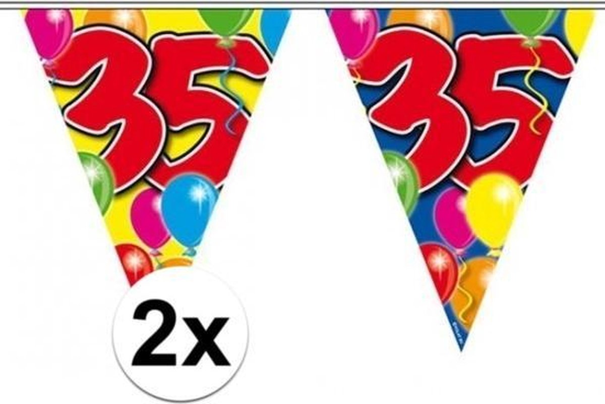 2x Leeftijd versiering vlaggenlijnen / vlaggetjes / slingers 35 jaar geworden thema 10 meter