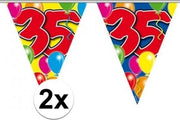 2x Leeftijd versiering vlaggenlijnen / vlaggetjes / slingers 35 jaar geworden thema 10 meter