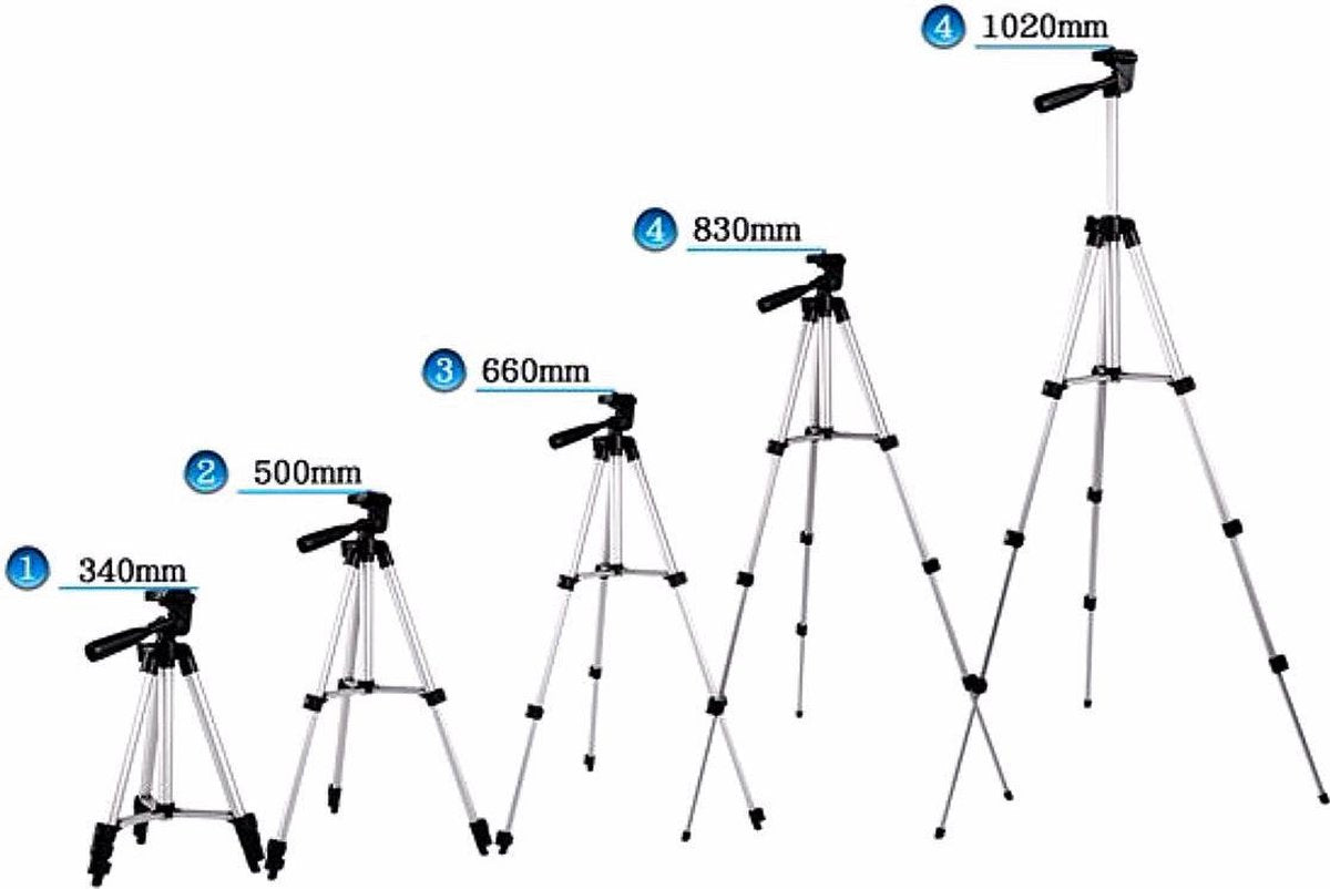 Smartphone Tripod Camera Statief 102 Cm Zilver + Bluetooth Remote Shutter – HiCHiCO