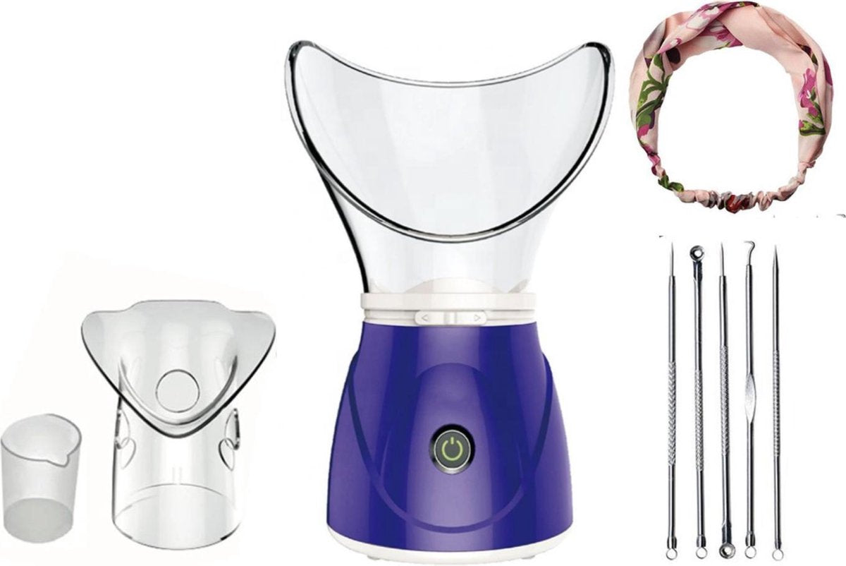 JT Beauty Care Gezichtsstomer Inclusief Mee Eter Verwijderaar en Hoofdband – Gezichtssauna - Gezichtsreiniger – Gezicht Verzorging – Verkoudheid – Face Steamer – Facial Cleanser – Stoomapparaat – Poriën – Huid Reinigen – Acne – Sauna - Paars
