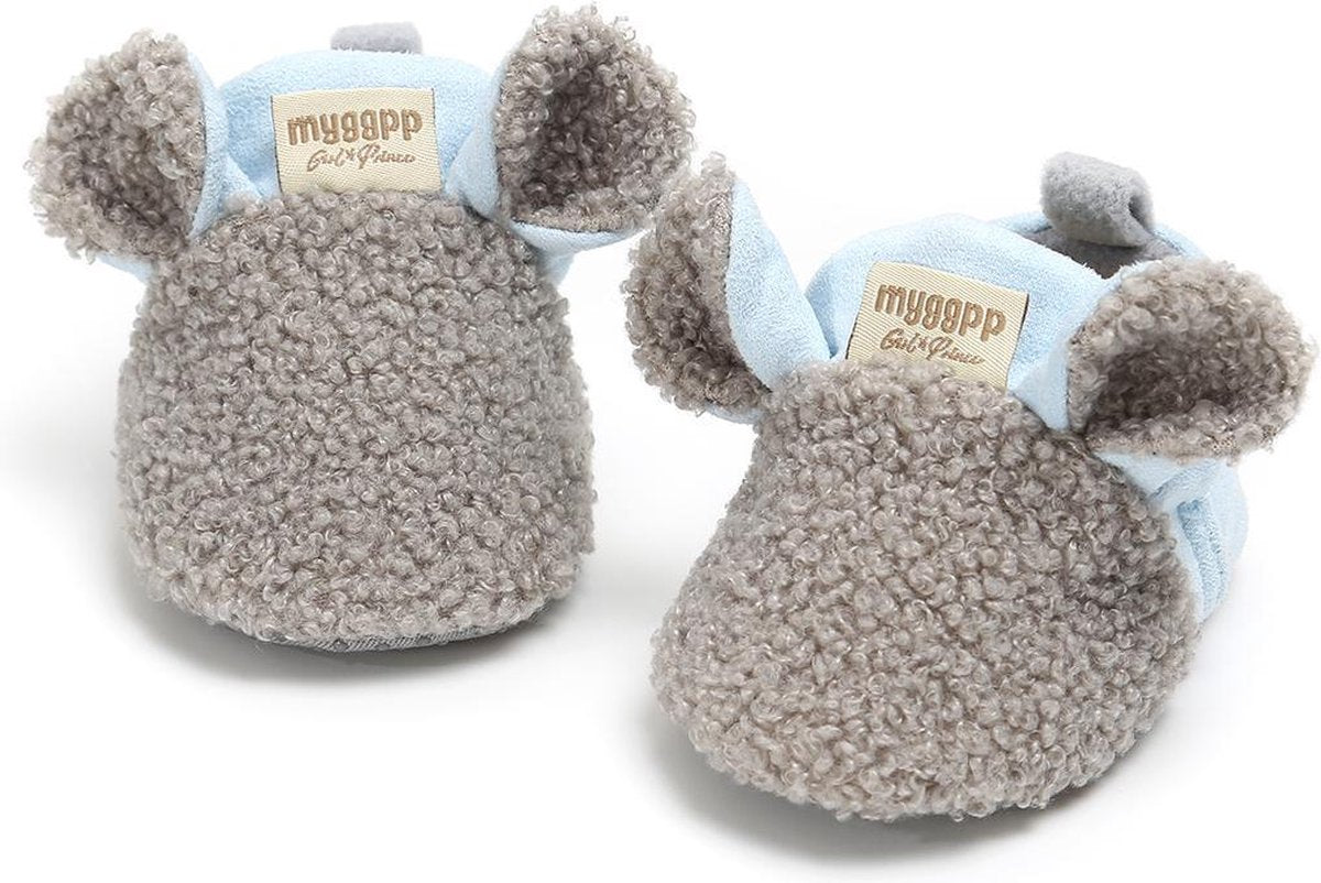 Schattige en warme Myggpp baby slofjes met anti slip zool blauw/grijs 0-6 mnd/11 cm