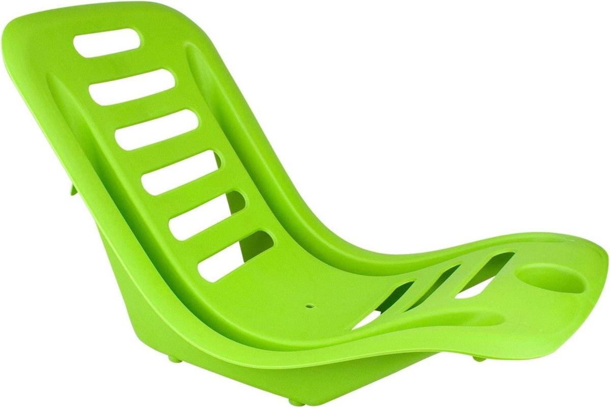 Set van 2x stuks kunststof strand kuipstoel met bekerhouder lime groen voor volwassenen - Stapelbare campingstoel