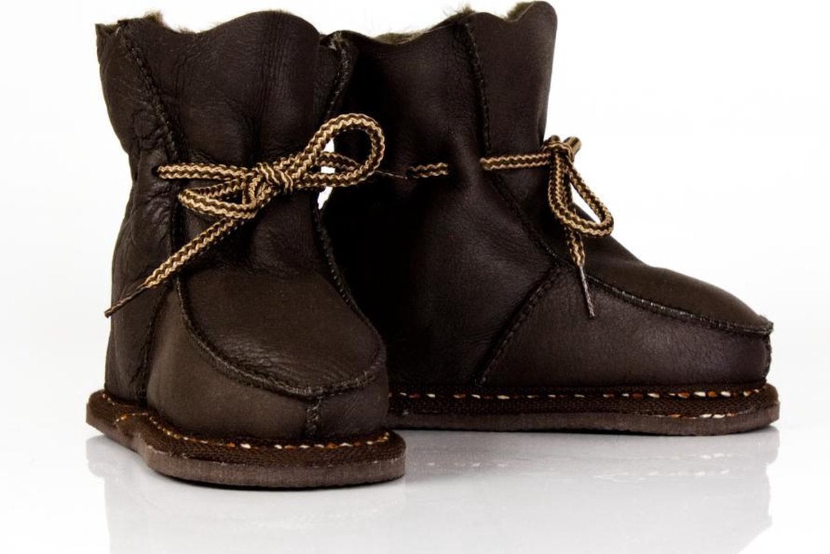 Bernardino baby slof wol/leer bruin Unisex - Maat 19