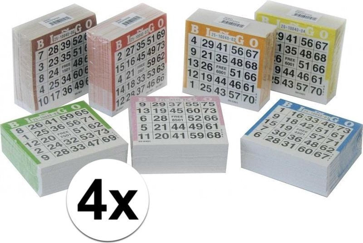 4x Bingo kaarten 1-75 gekleurd
