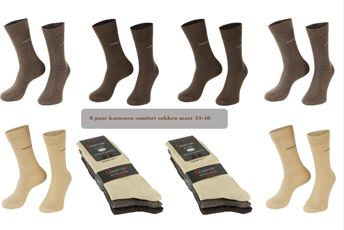 nette heren sokken 6 paar bruin assorti kleuren maat 43-46