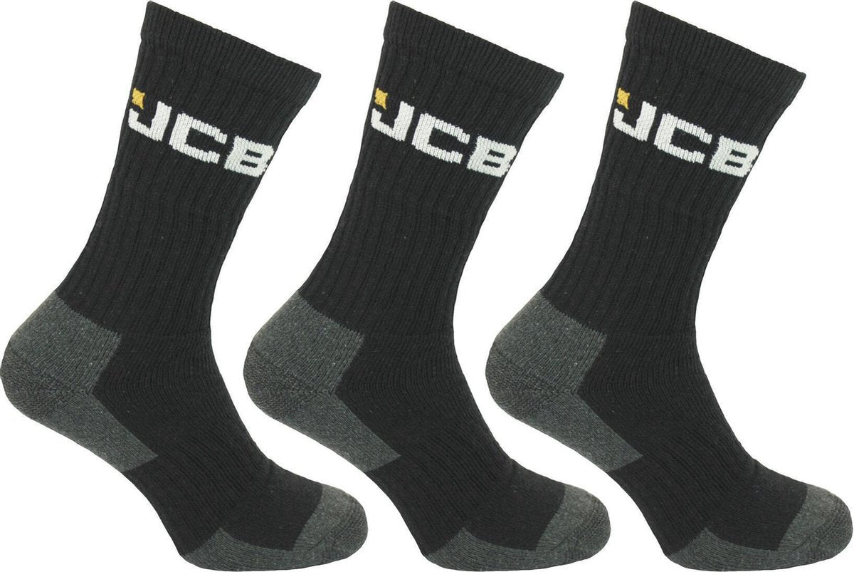 JCB stevige ademende werksok zwart mannen maat 39/46 - 12 paar - HEREN WERSOKKEN  - MULTIPACK 12 PAAR work - verstevigde hiel en teen