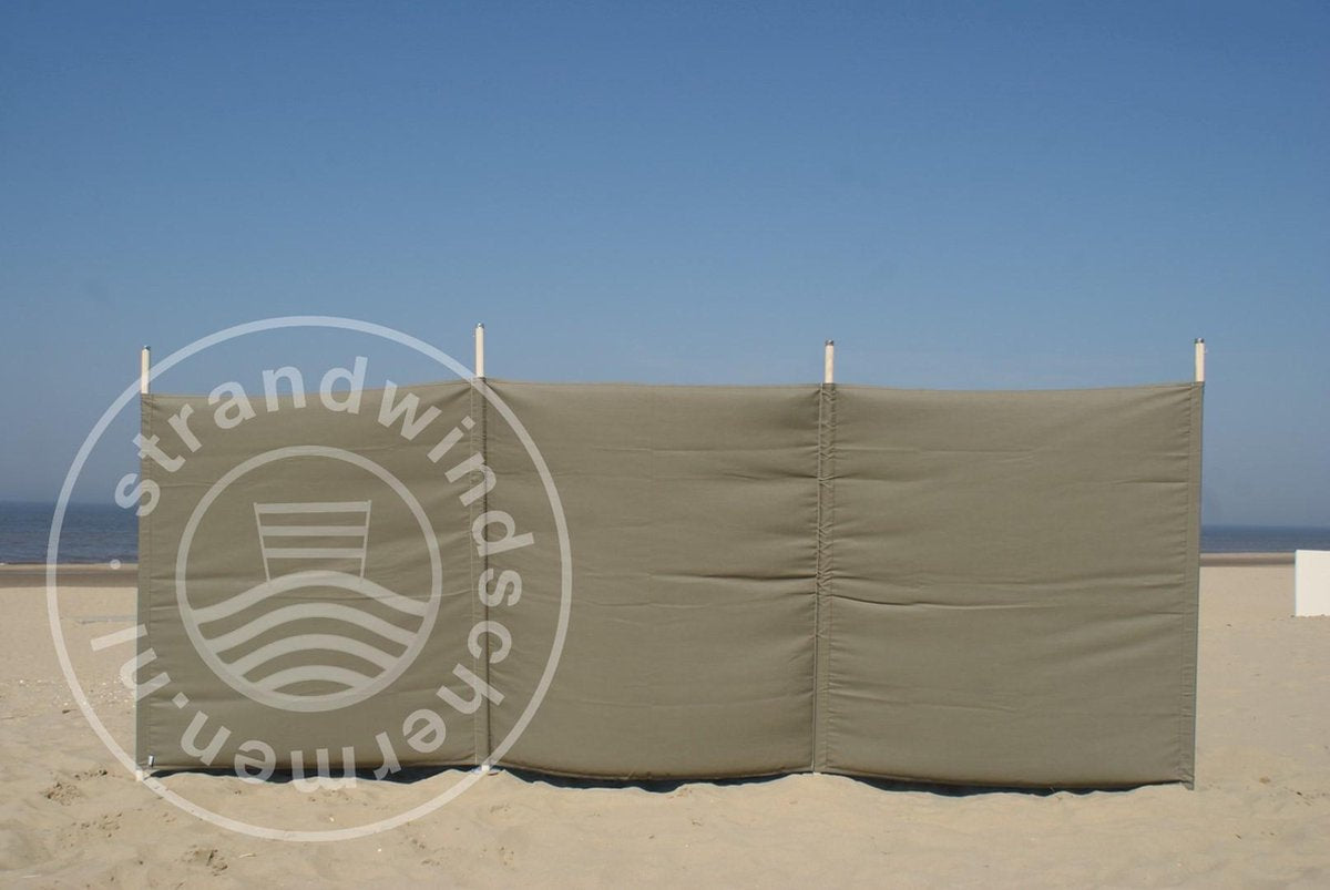 Strand Windscherm 4 meter dralon Effen Taupe met houten stokken