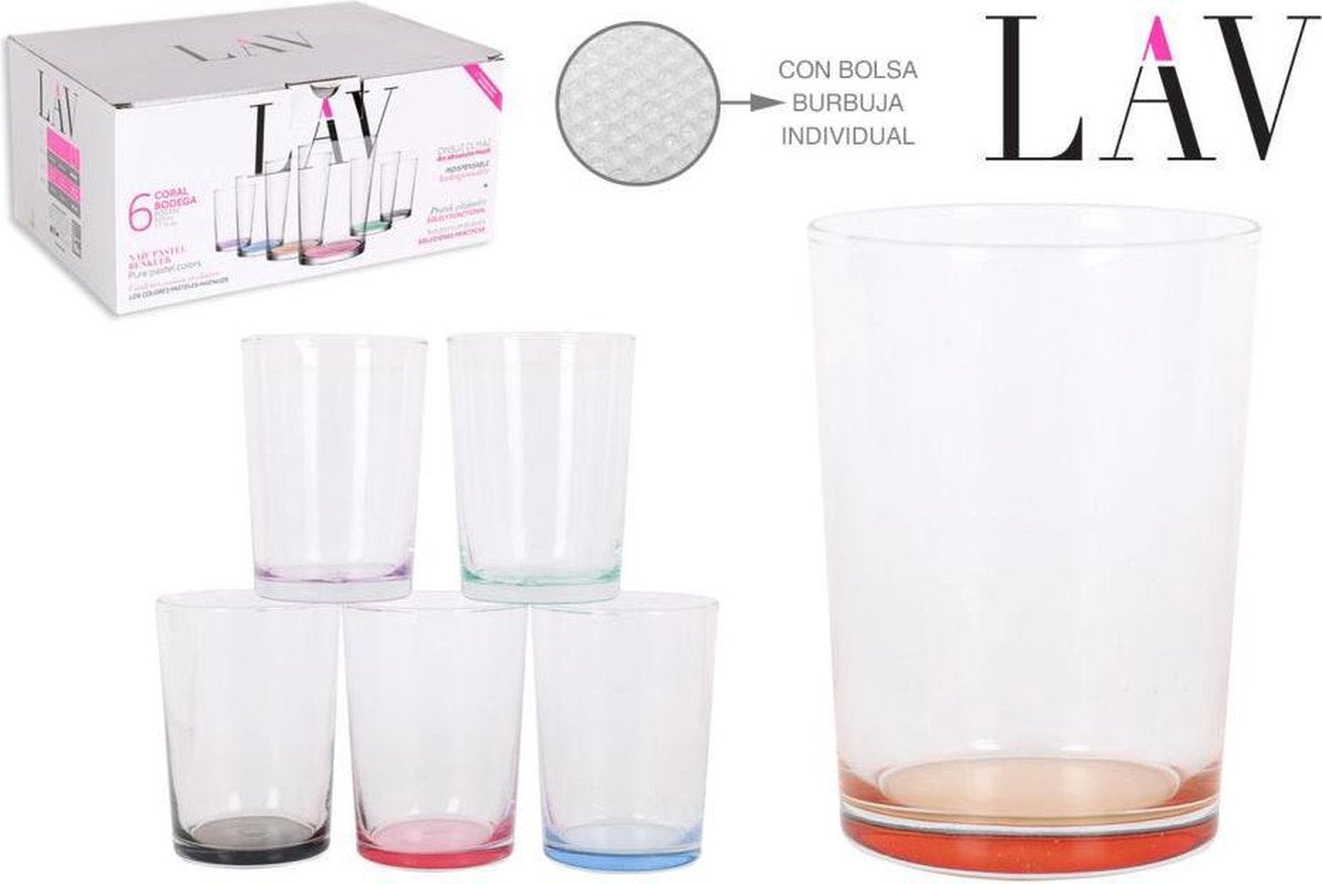Set van 6 pastelkleurige longdrinkglazen - LAV - 52 cl