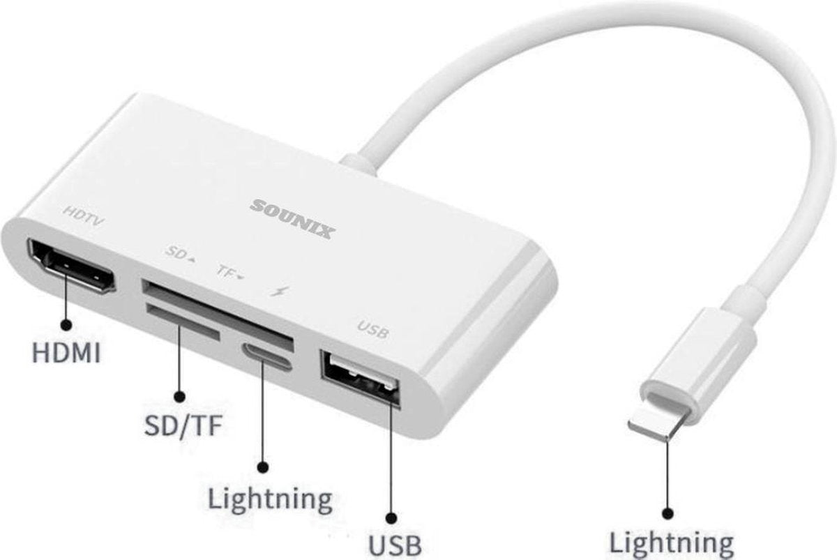 Sounix Lightning docking station - voor Apple-HDMI 2K@60Hz- SD/TF - USB