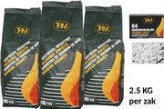 3X houtskoolbriketten van 2.5 KG inclusief aanmaakblokjes 64 Stuks - Barbecue - BBQ - 3 Stuks - Totaal 7.5 KG