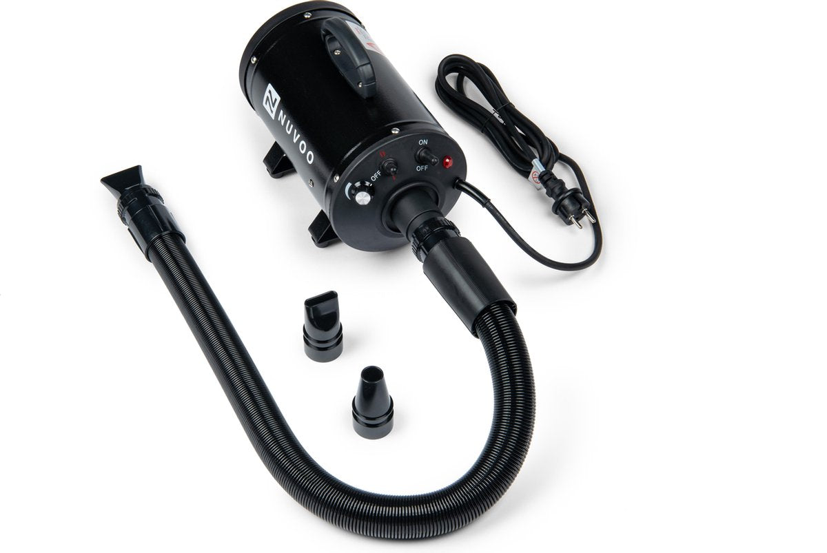 Nuvoo Professionele Hondenföhn / Waterblazer / Hondenborstel met 3 Opzetstukken - Verstelbare Vermogen tot 2200W - Warme / Koude Stand - Zwart