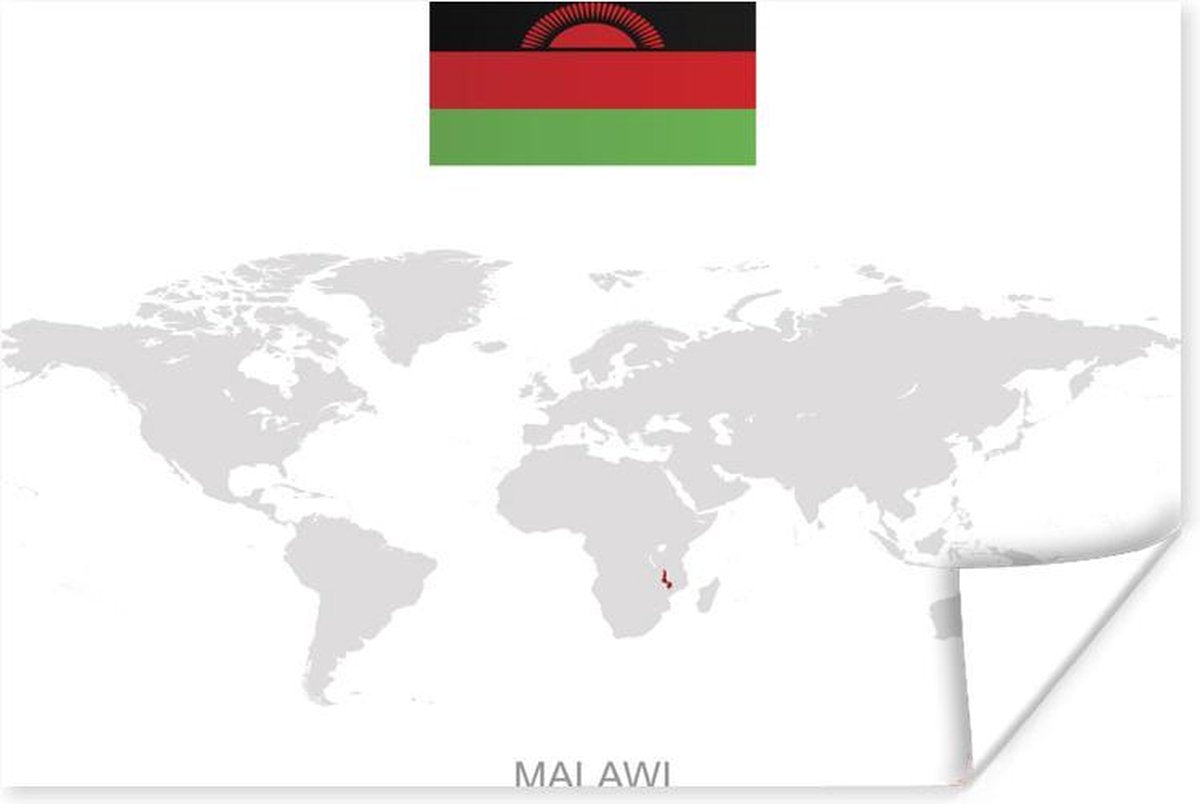 Decoratie Woonkamer - Illustratie van Malawi op de wereldkaart - 160x120 cm - Poster