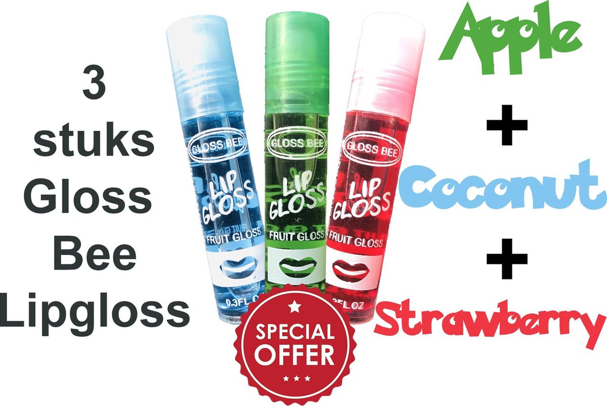 Gloss Bee Lip Gloss 3 stuks - Apple - Coconut - Strawberry