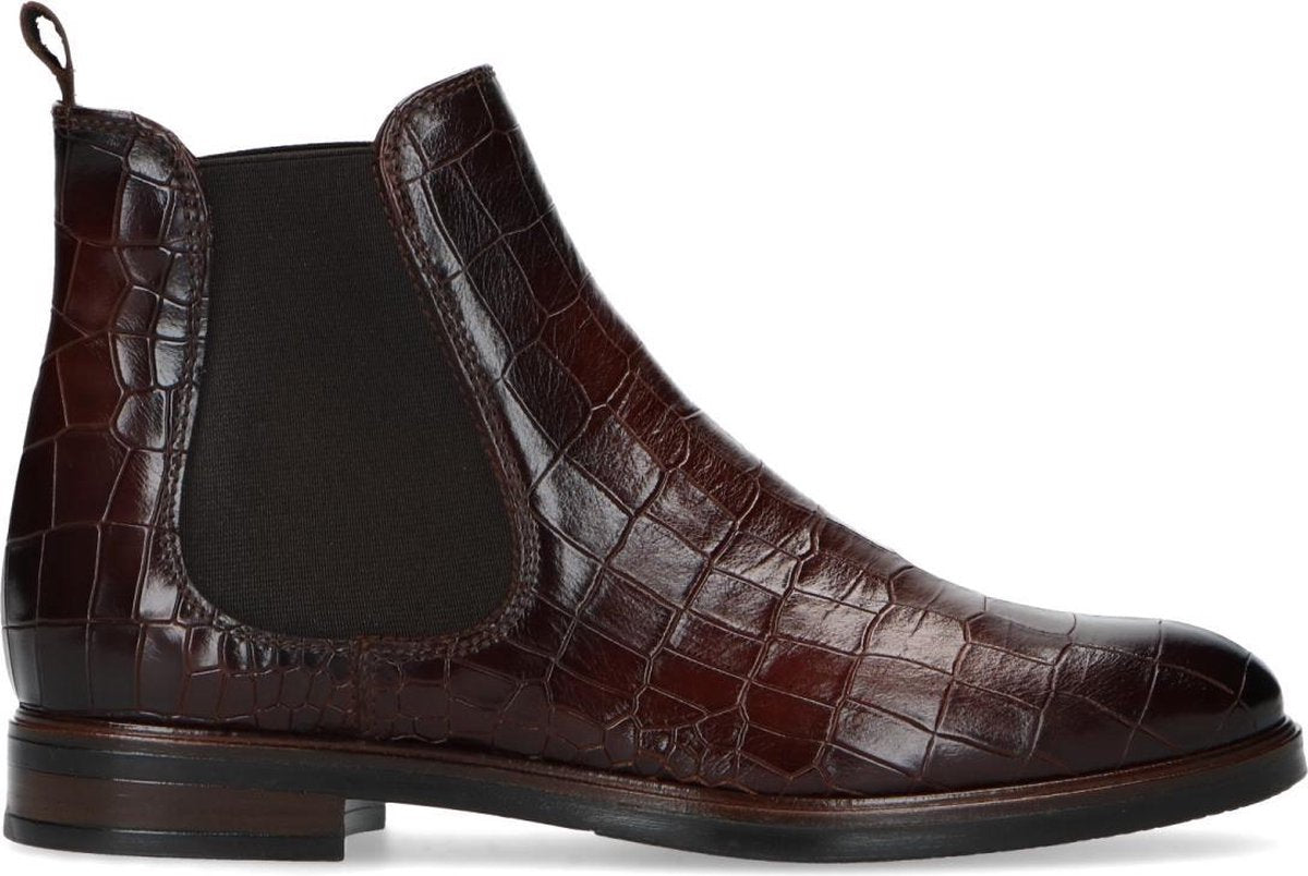 Manfield - Dames - Bruine enkellaarsjes met crocoprint - Maat 37