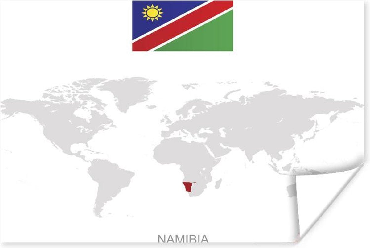 Poster - Illustratie van een grijze wereldkaart met Namibië in het rood - 160x120 cm XXL /
