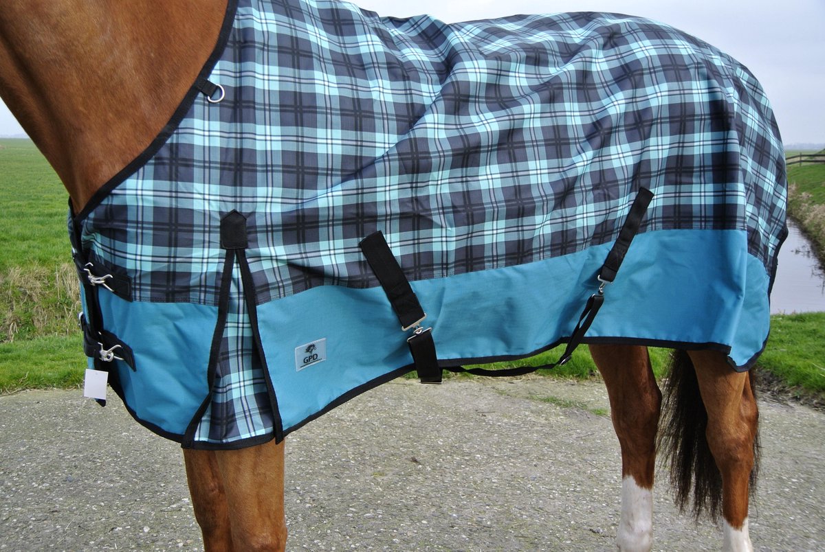 Regendeken luxe 0 gram paardendeken met fleece  voering Groene ruit  - maat 145