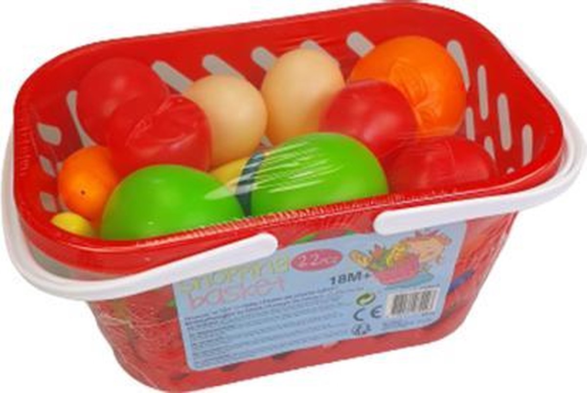 Winkelmandje met fruit speelgoed - Rood - Kunststof - 22 delig