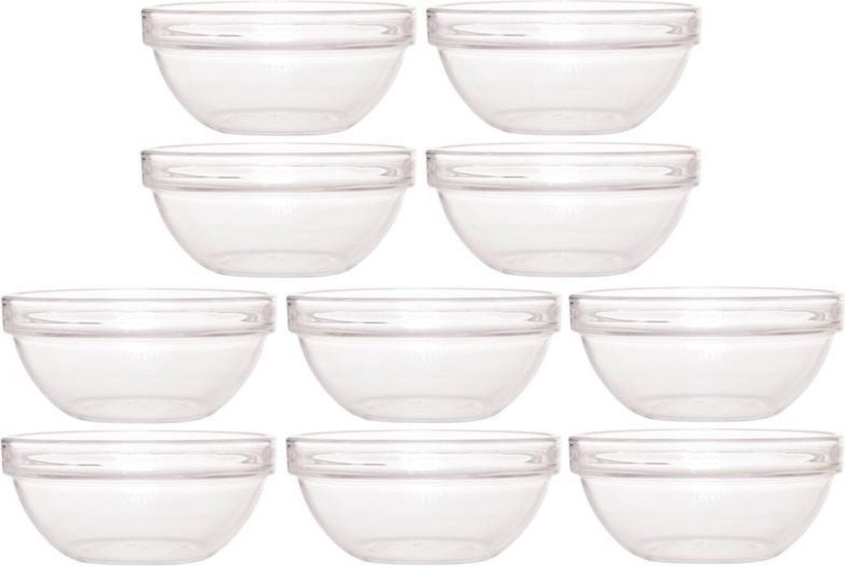 10x Glazen schaaltje/kommetje 10 cm - Snacks/toetjes serveren - Schaaltjes/kommetjes van glas - Keukenbenodigdheden