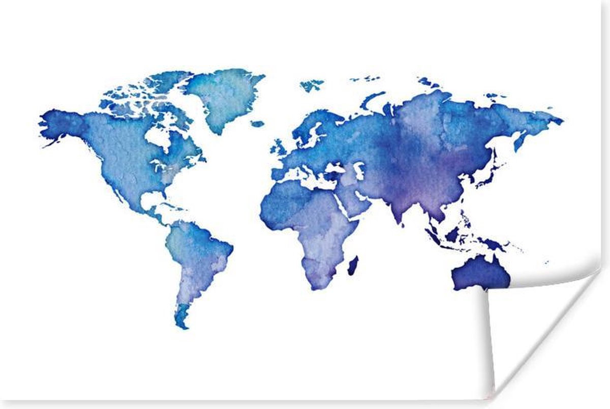 Poster Wereldkaart - Aquarel - Paars - 180x120 cm XXL