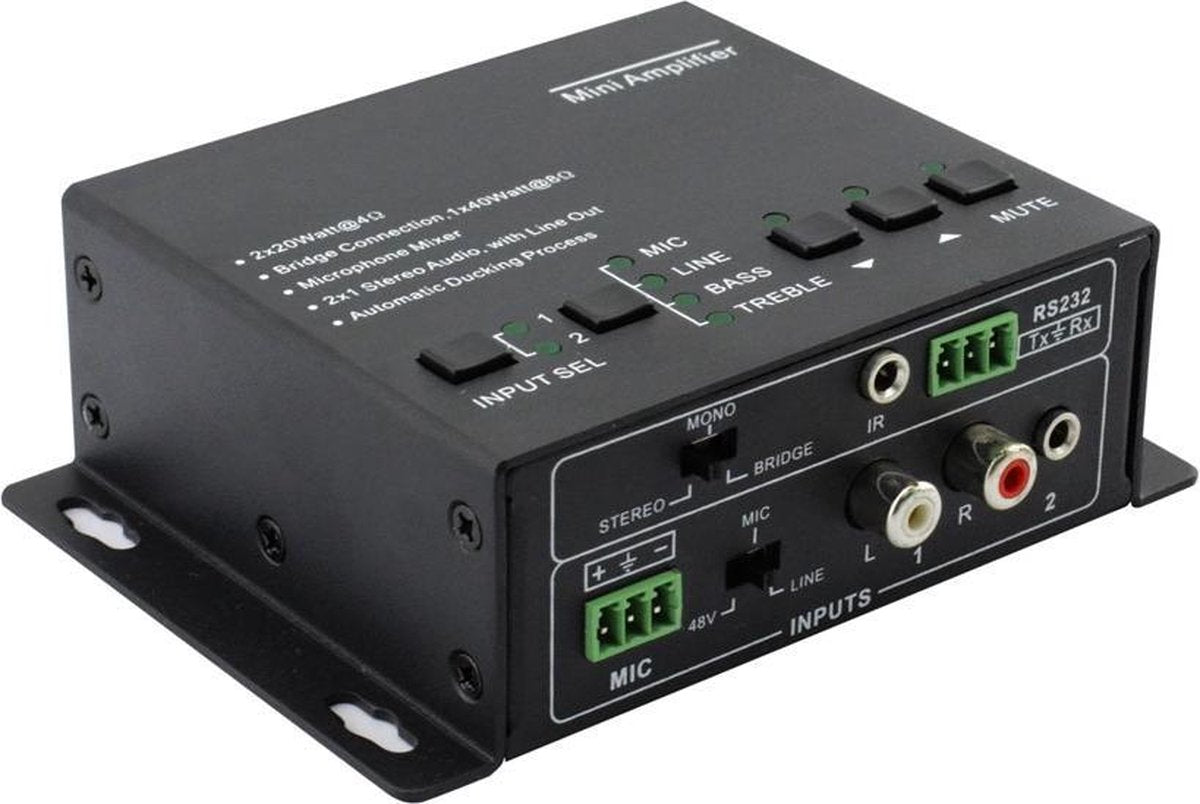 KanexPro Mini stereo audio 2x20W versterker met microfoon mixer