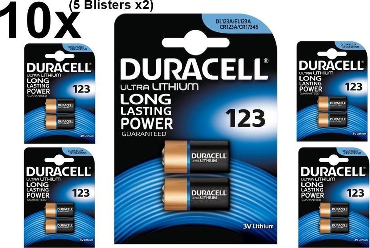 10 Stuks (5 Blisters a 2st) - Duracell CR123 CR123A 3V Lithium batterij (Duo Pack)