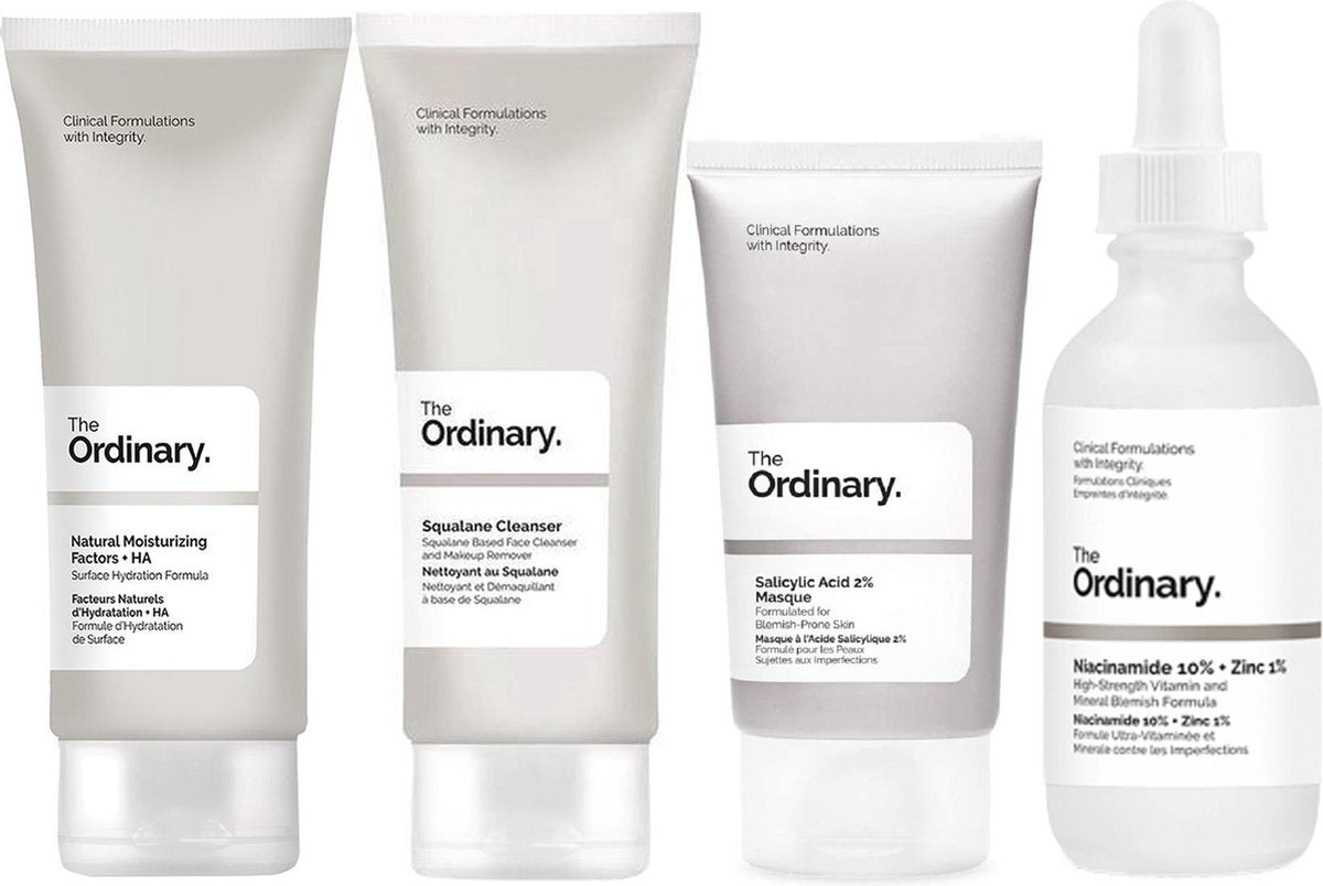 The Ordinary balance verzorgingsset - Bigger Size - Squalane Cleanser 150ml + Salicylic Acid 2% Masque 50ml + Niacinamide 10% + Zinc 1% 60ml + Natural Moisturizing Factors + HA 100ml