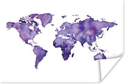 Poster Wereldkaart - Aquarel - Paars - 180x120 cm XXL