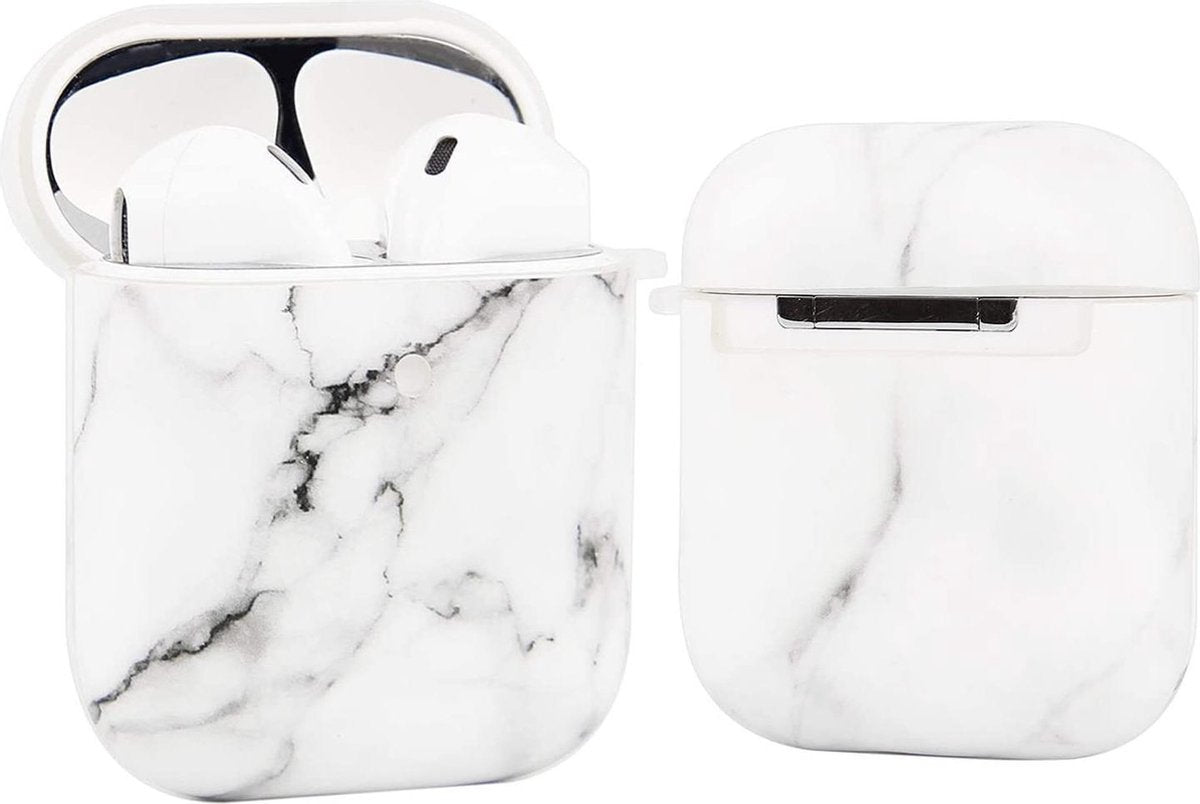 YPCd® Apple AirPods Hoesje - Wit - Marmer Hard Case