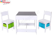 Kindertafel en stoeltjes met krijtbord - Kindertafel met stoeltjes van hout - kleur wit - kindertafel met opbergruimte - Kleurtafel - speeltafel / knutseltafel / tekentafel / zitgroep set - kinderzetel - stoel kind