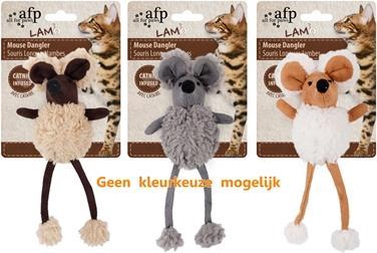 Afp mouse dangler lamswol met catnip assorti - 16 cm - 1 stuks