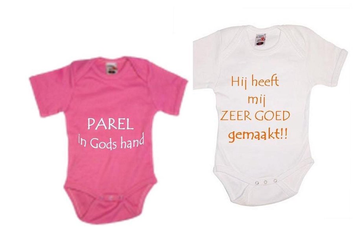 Rompertje met tekst set van 2 roze wit