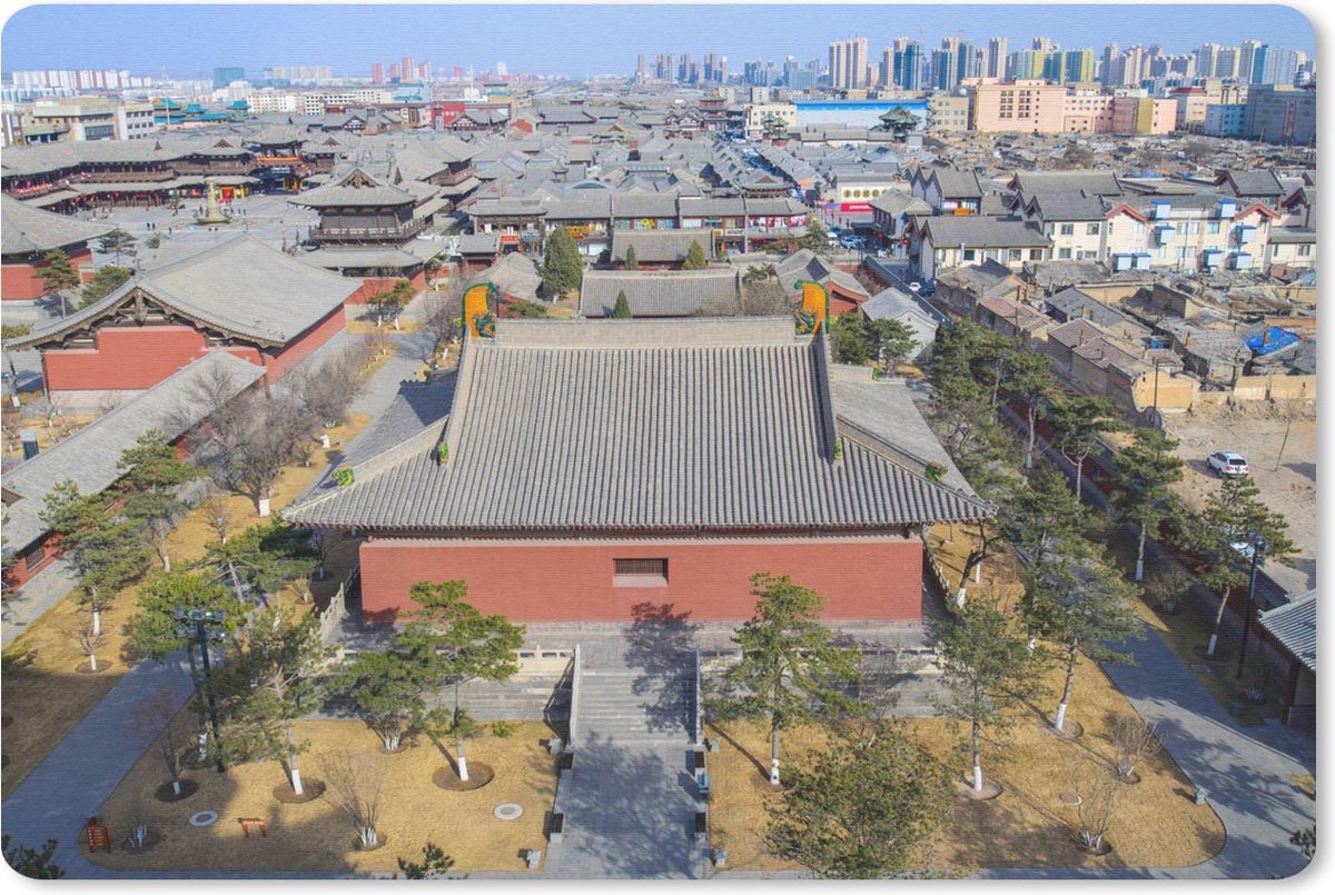 Bureau mat - Luchtfoto van tempel met bomen van Datong China - 60x40