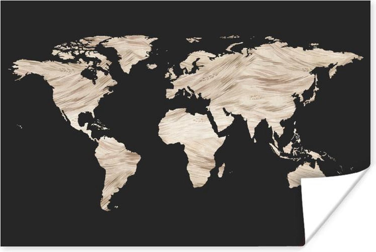 Wanddecoratie - Wereldkaart - Beige- Zwart - 60x40 cm - Poster