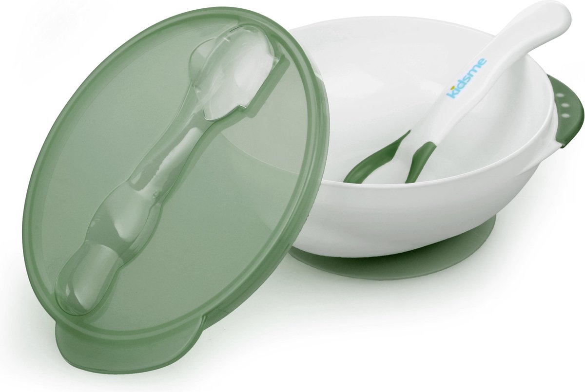 KidsMe Bakje met zuignap & lepel met thermometer - Grijs