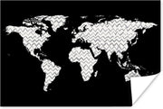 Poster Wereldkaart - Wit - Grijs - 30x20 cm