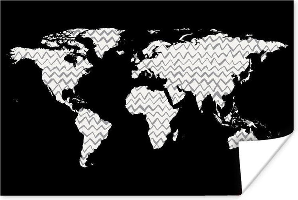 Poster Wereldkaart - Wit - Grijs - 30x20 cm