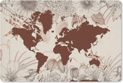 Bureau mat - Wereldkaart - Bloemen - Rood - 60x40
