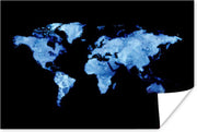 Poster - Wereldkaart - Waterverf - Lichtblauw - 120x80 cm