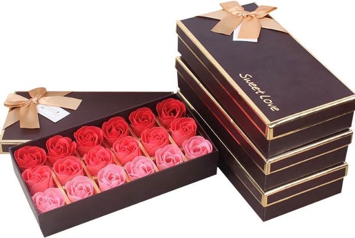 Geschenkset verjaardag / Rozenzeepjes – 18 rozen / Bloemen / cadeautje / cadeaupakket / in cadeauverpakking / cadeau voor haar / geschenkset vrouwen