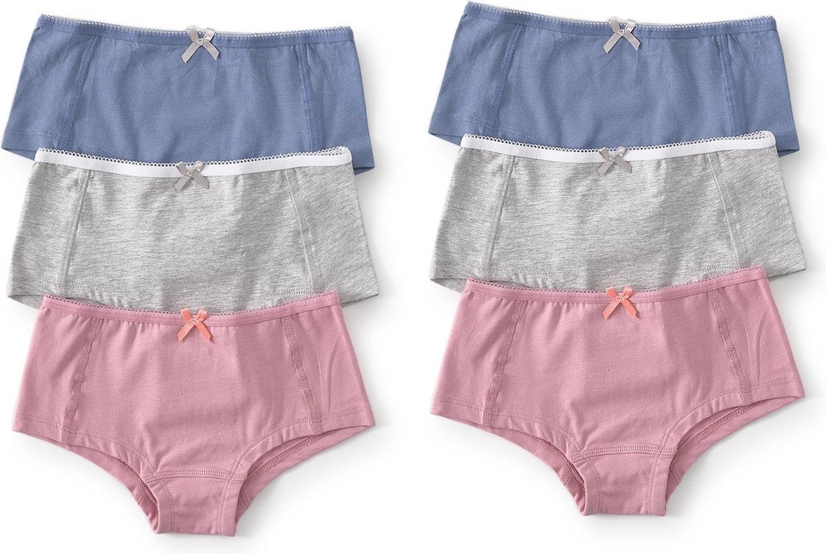 Little Label - hipster 6-pack - roze blauw grijs - maat: 98/104 - bio-katoen