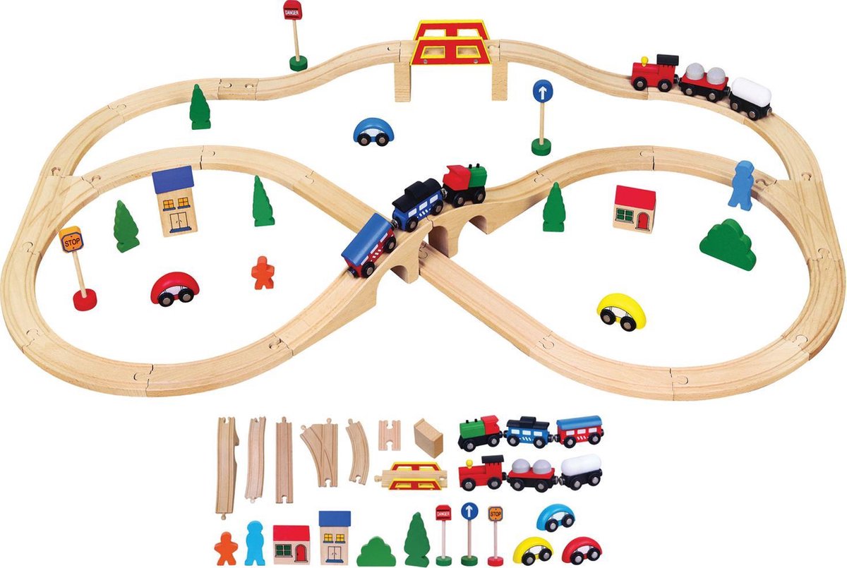 Viga Toys - Houten Trein Set - 49 delen