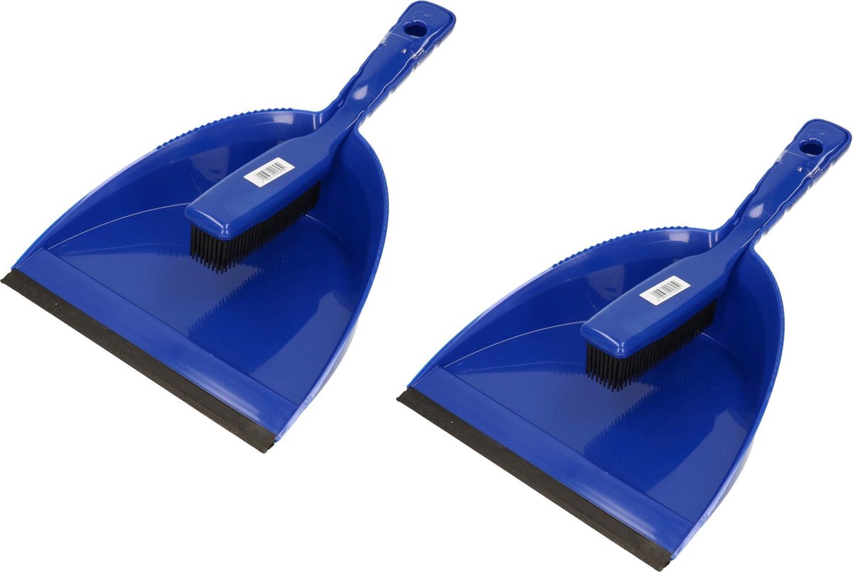 Set van 2x stuks blauw stoffer en blik kunststof/rubber - Statisch - Honden- en kattenhaar -Schoonmaakartikelen