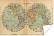 Poster - Antieke wereldkaart westelijk en oostelijk halfrond - 120x80 cm