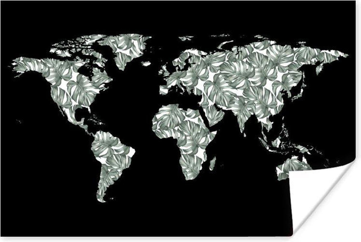 Poster Wereldkaart - Bladeren - Natuur - 180x120 cm XXL