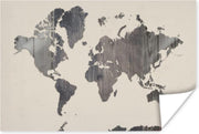 Poster Wereldkaart - Hout - Grijs - 180x120 cm XXL