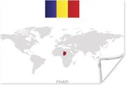 Decoratie Woonkamer - een wereldkaart met Tsjaad in het rood - 160x120 cm - Poster