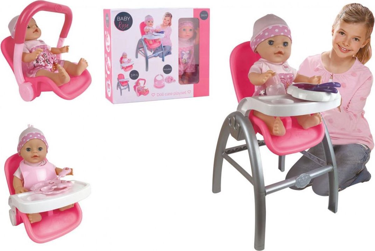 Johntoy Poppenstoel 3-in-1 Grijs/roze 45 X 13 X 40 Cm (l X B X D)