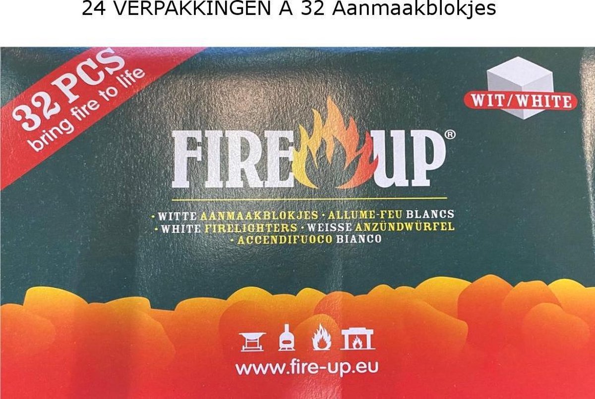 Fire Up witte paraffine aanmaakblokjes 32 stuks OMDOOS 24 VERPAKKINGEN