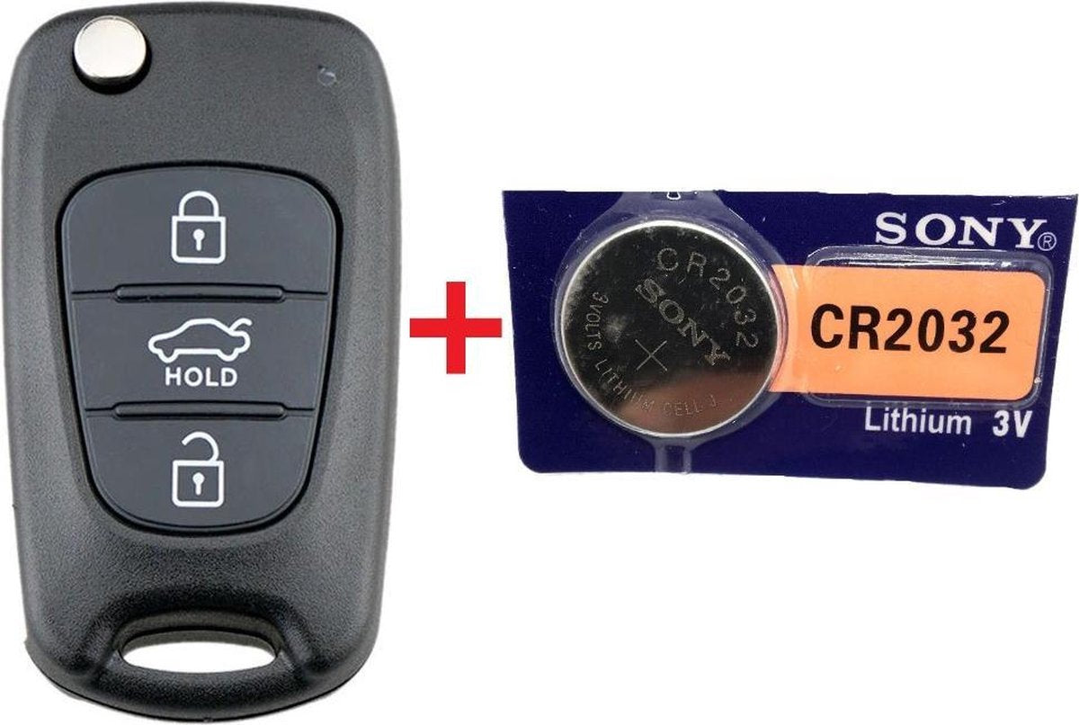Autosleutel 3 knoppen + Batterij Sony CR2032 geschikt voor Hyundai sleutel (O3B)/ Accent / Avante Veloster / i10 / i20 / i30 / iX35 / Kia Picanto / Sportage / K2 / K5 / Hyundai sleutel